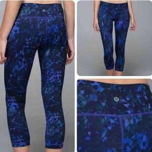 Lululemon‎ Wunder Under Crop II Full-On Luon Iris Floral Legging Size 4 Women